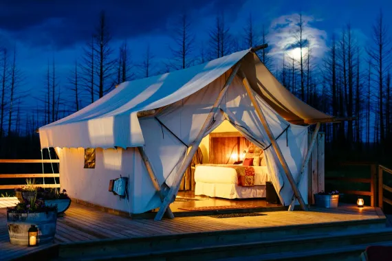 Moonlight over a deluxe tent at Star Camp