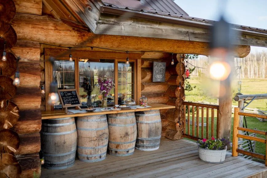 Hand hewn and authentic ranch structures at Siwash Lake