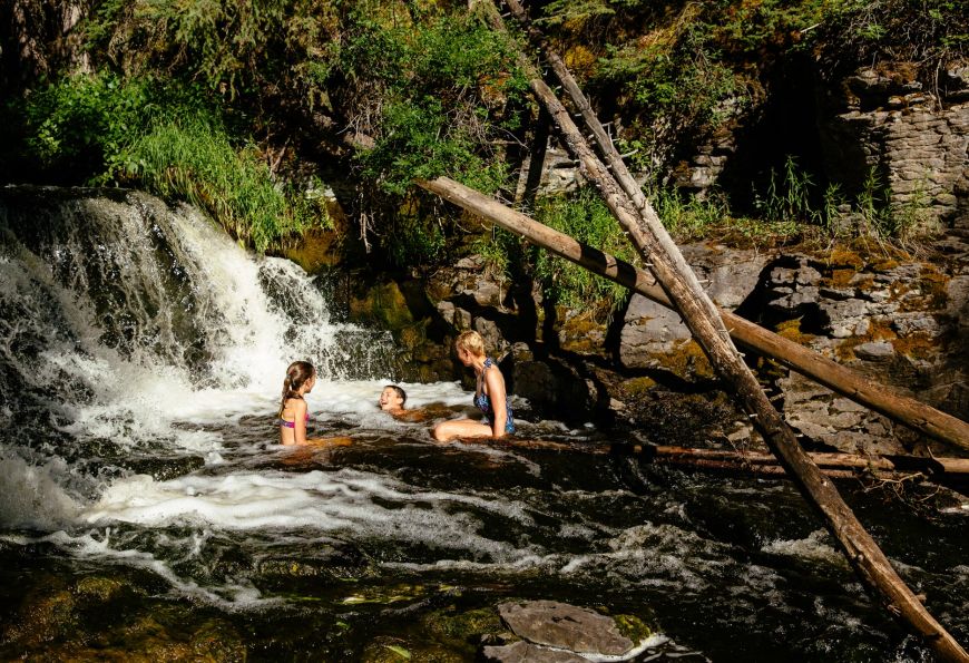 Wilderness waterfalls at Siwash Lake luxury lodge