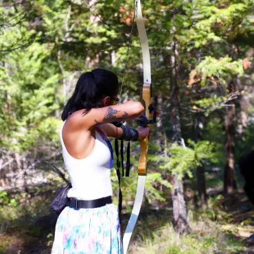 Find your wild with cross terrain archery through an old growth forest at Siwash Lake luxury ranch and wilderness resort